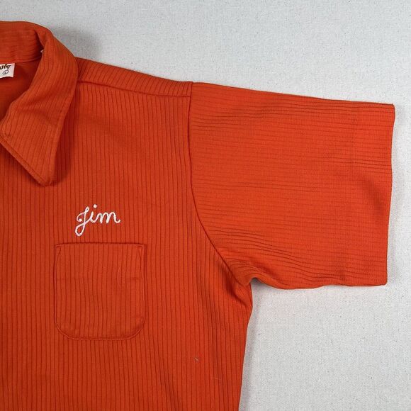 70s King Louie Double Knit Bowling Shirt Men’s Large Orange Short Sleeve 1/4 Zip - Picture 3 of 16